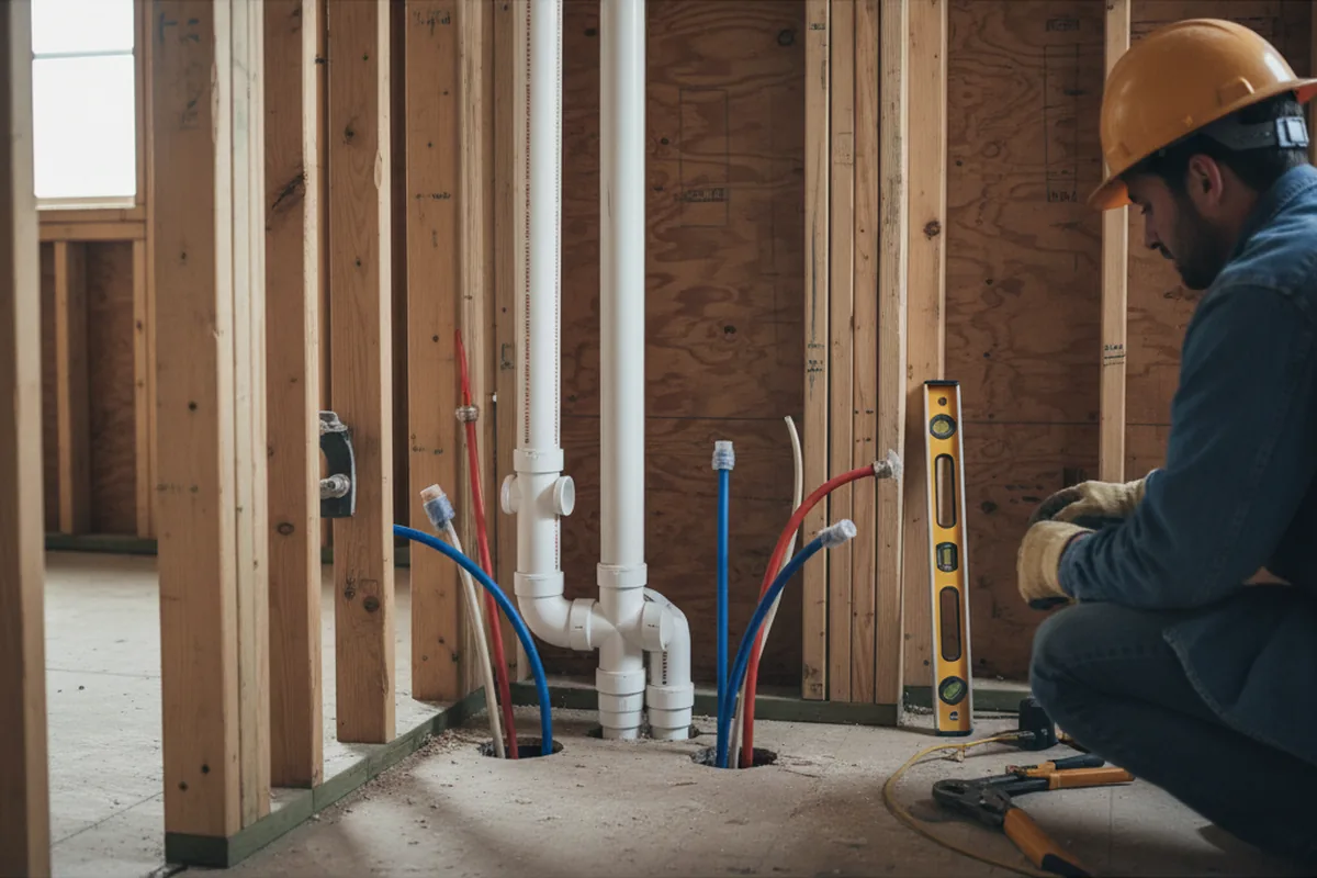 Drain and supply rough-in during Leak Detection in North Providence